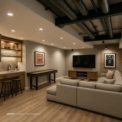 Basement interior design visualization