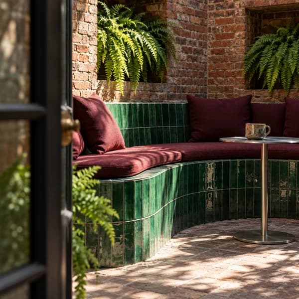 Urban Patio Curved Green Tile Bench