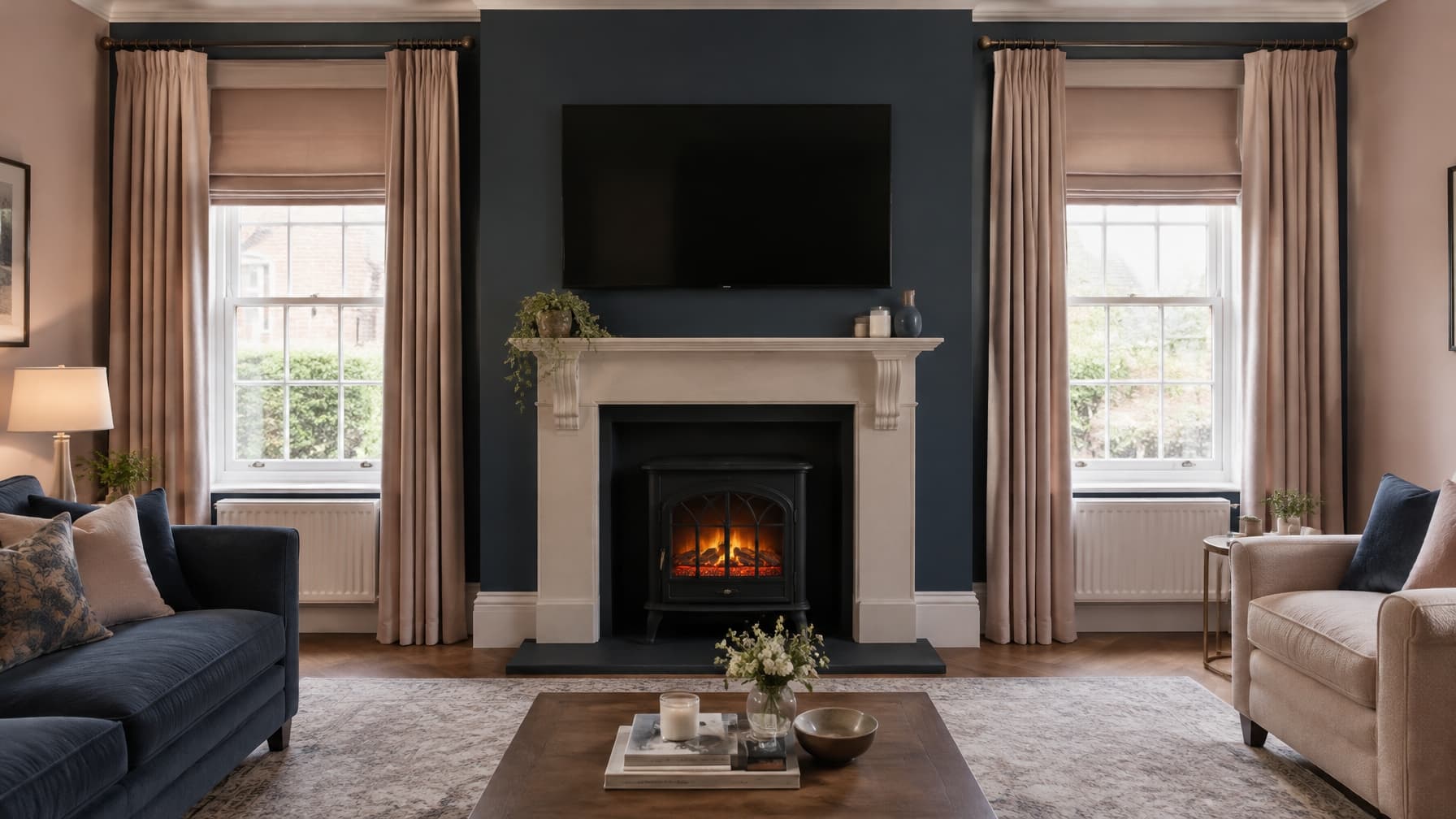 Stylish Living Room with Electric Fire Feature