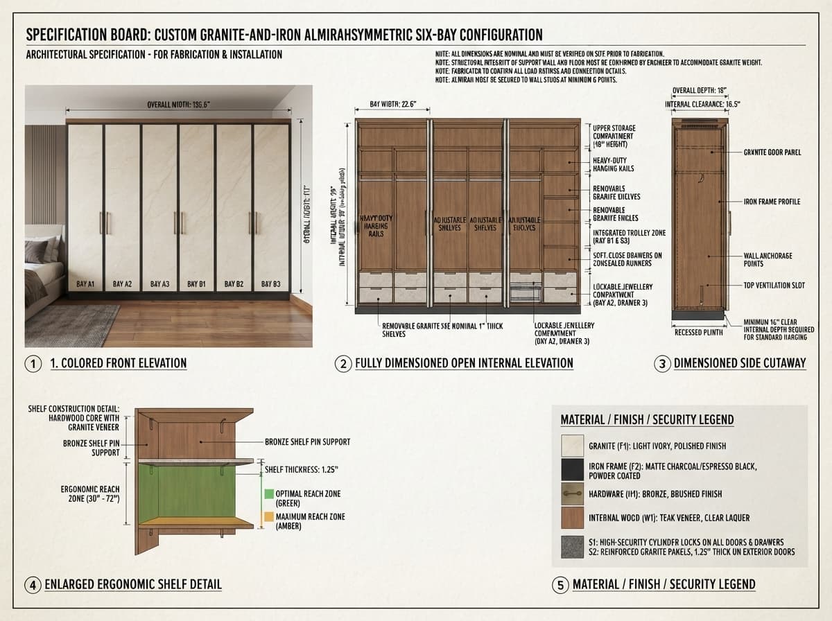 Custom Granite-and-Iron Almirah Design Specs