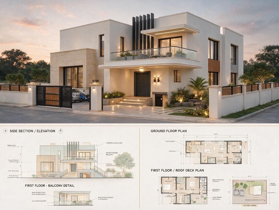 Elegant G+1 Family House Design in India