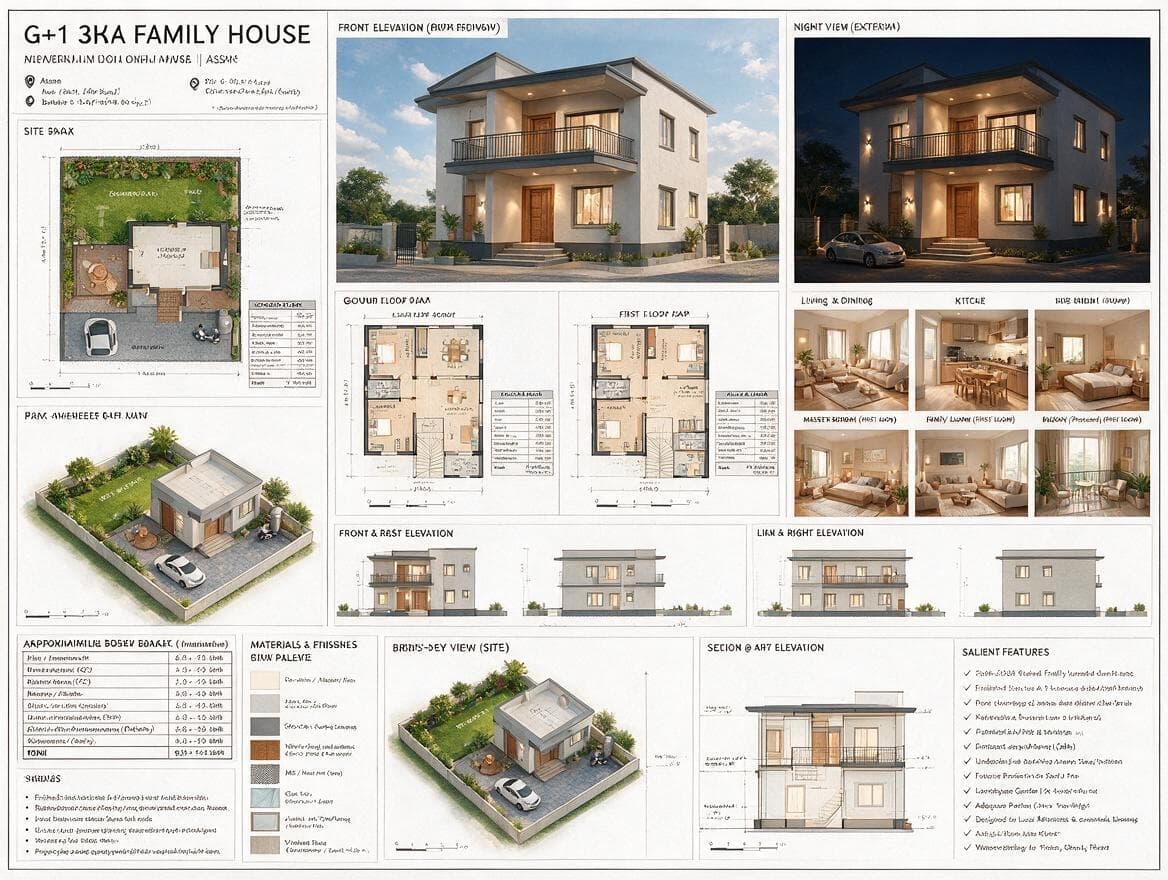 Architectural Presentation of a 3BHK Home