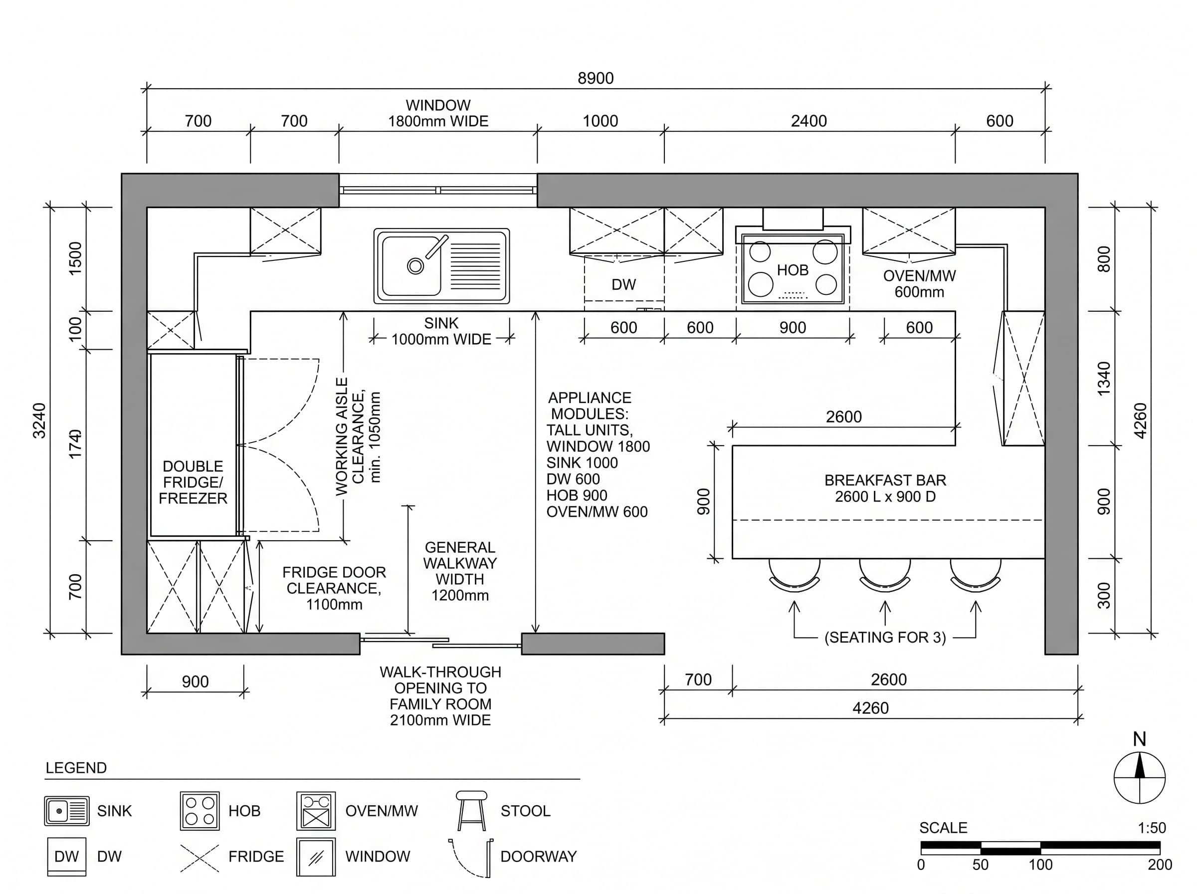 Detailed Contemporary Kitchen Layout