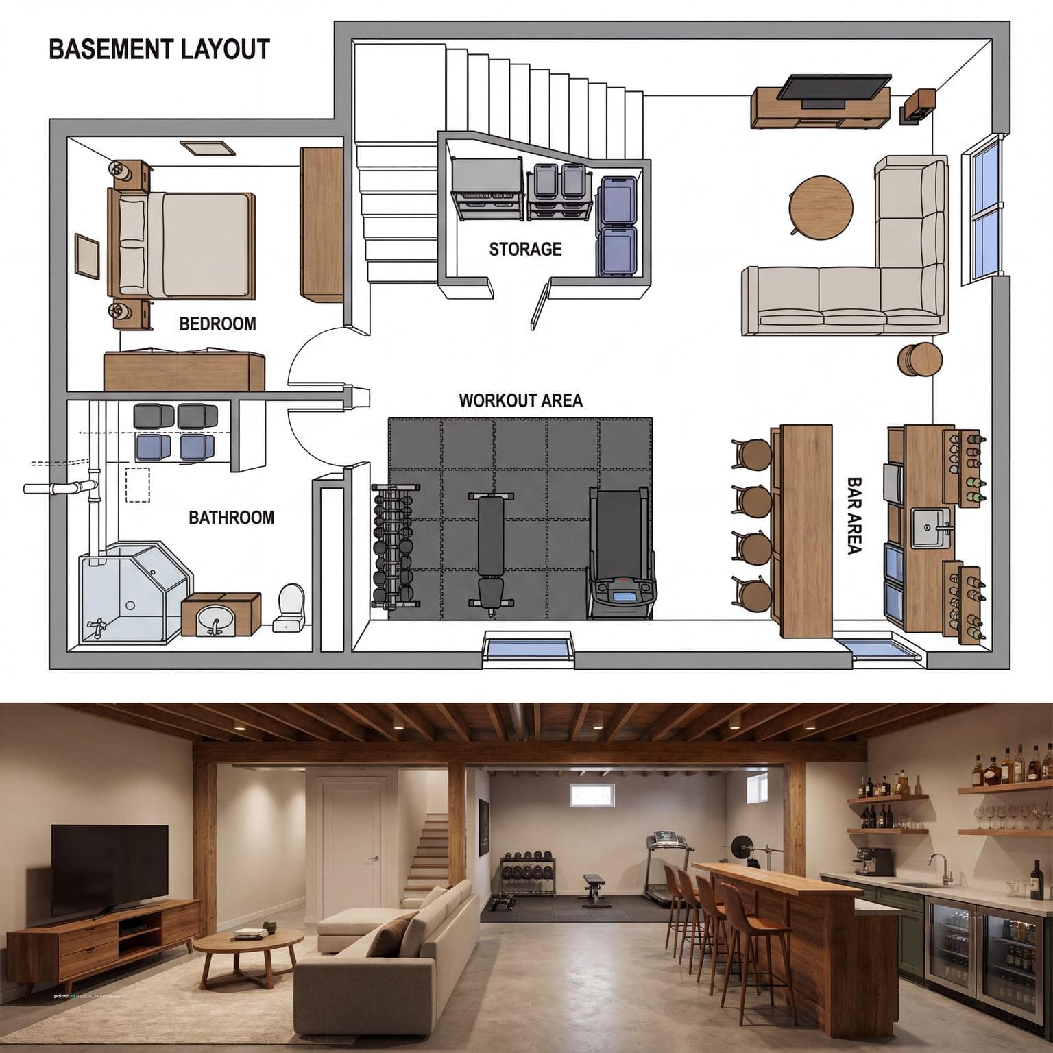 Functional and Stylish Basement Layout Ideas