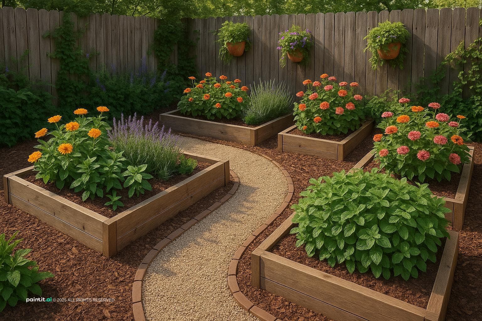 Beautiful Garden Layout with Raised Beds