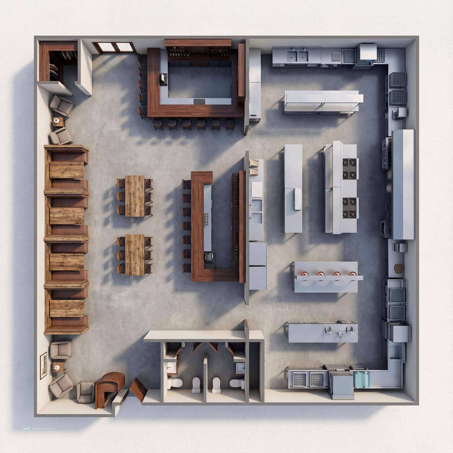 Realistic Restaurant Interior Design Plan