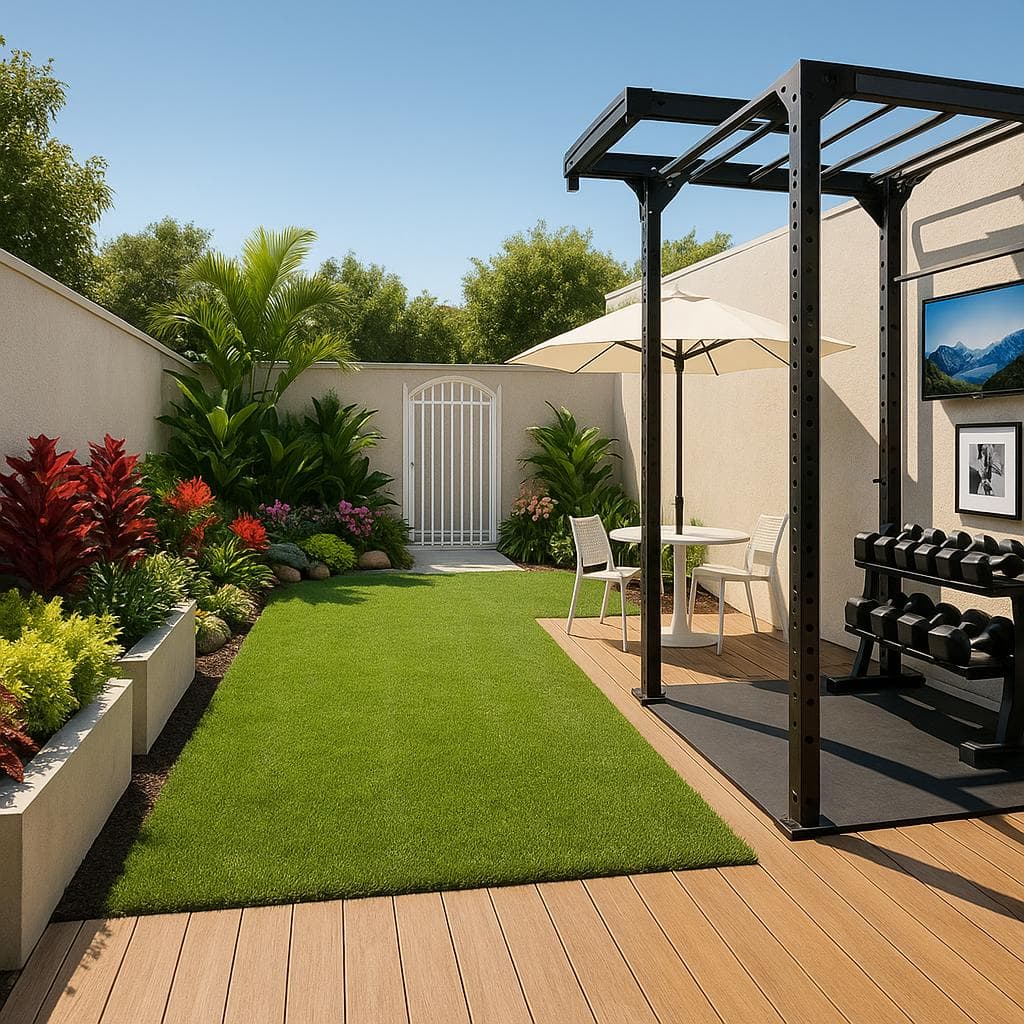Modern Backyard Transformation with Gym and Garden