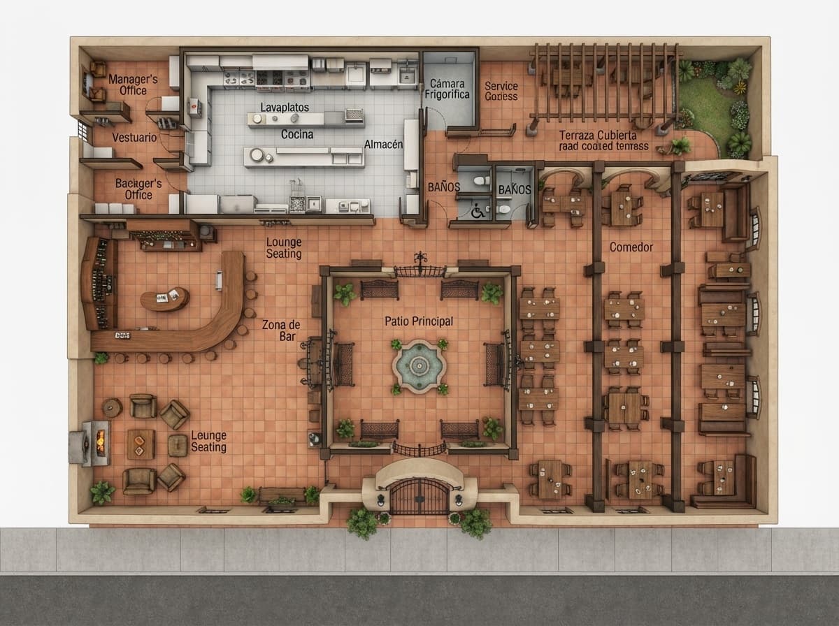 Complete Hacienda Restaurant Floor Plan Visualization