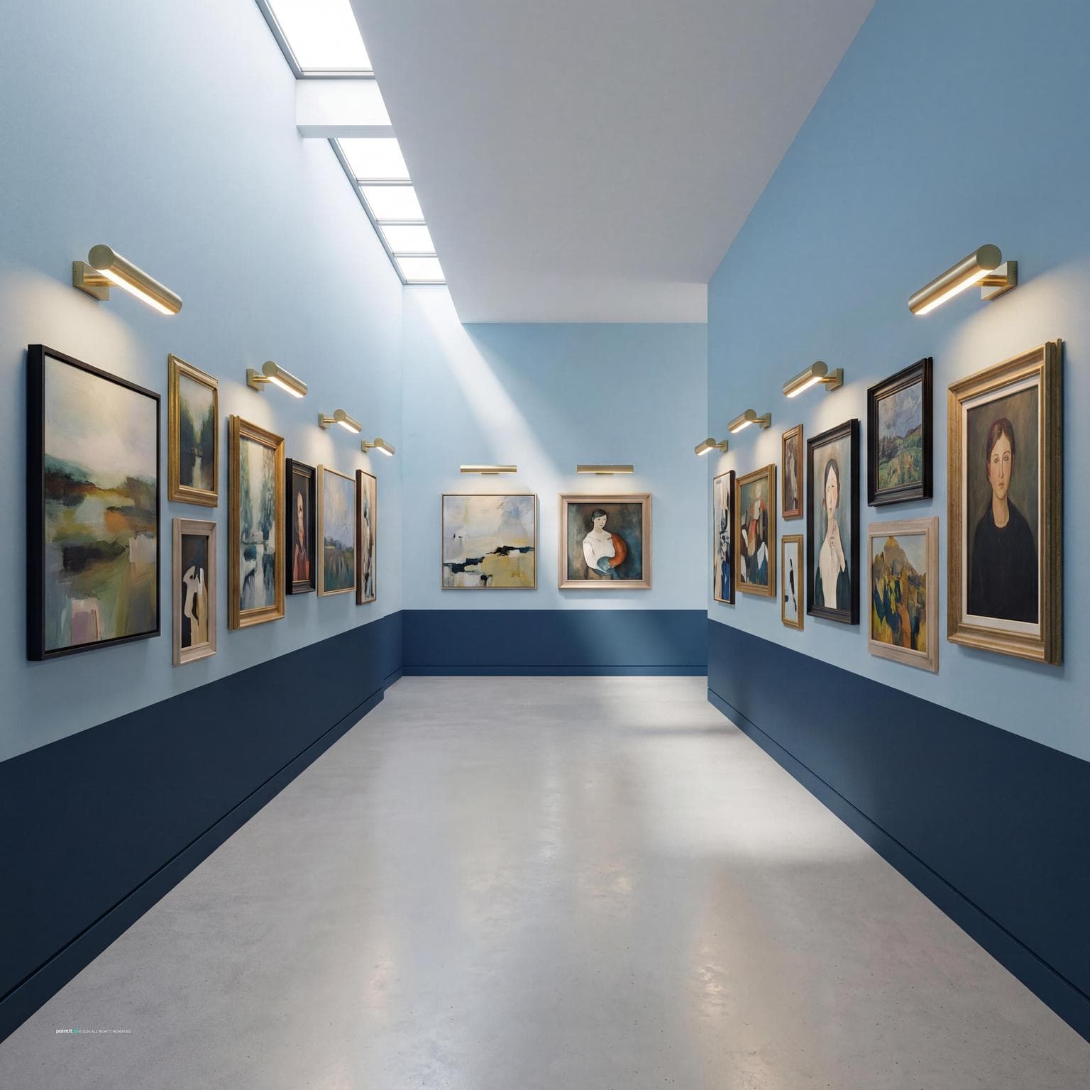 Stunning Hallway with Art and Elegant Lighting