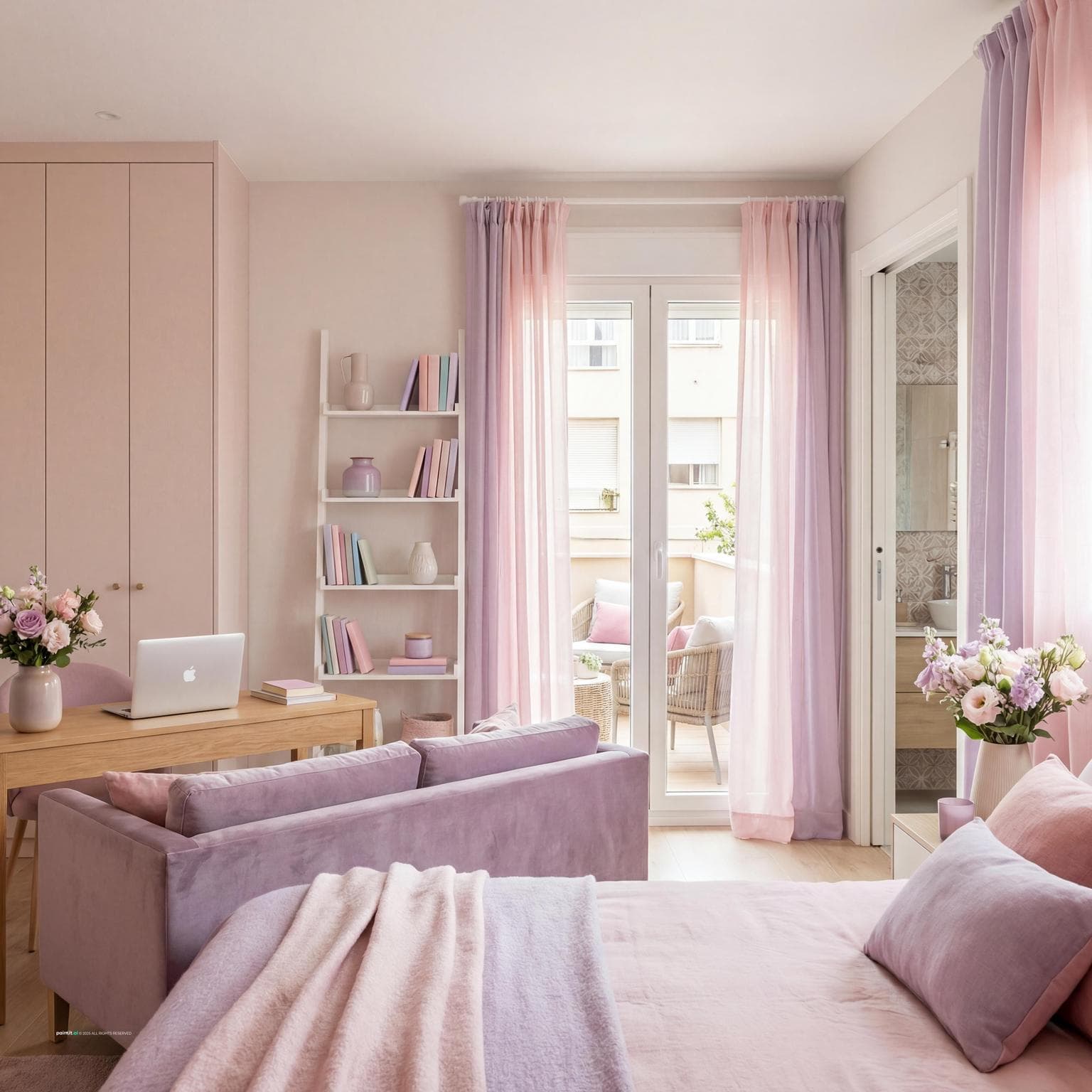 Serene Bedroom in Pink and Lavender Hues