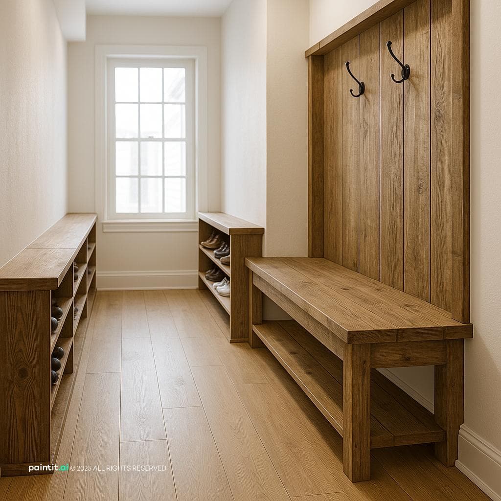 Elegant Hallway with Built-in Bench and Shelves