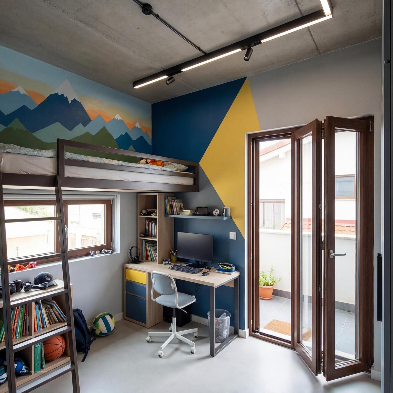 Stylish Bedroom & Study for Young Boys