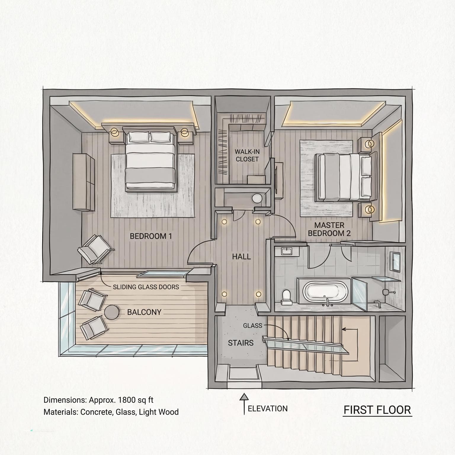 Stylish First Floor Design with Master Suites