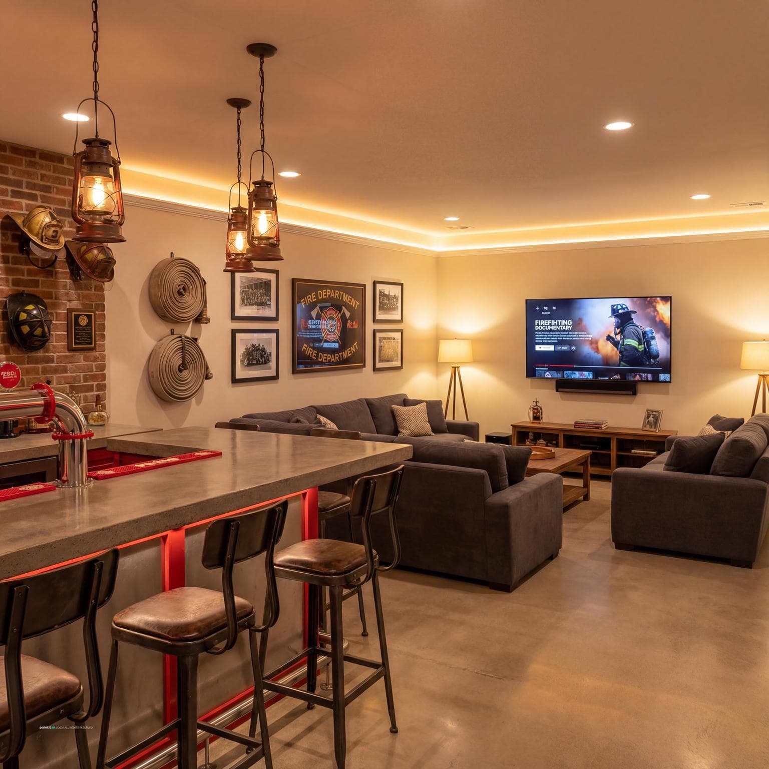 Contemporary Fireman Bar in Your Basement